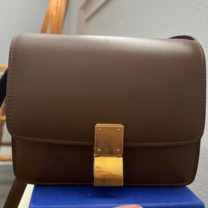 CELINE Smooth Calfskin Small Classic Box Flap Bag Camel